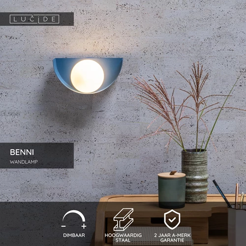 Lucide BENNI - Wandlamp - 1xG9 - Blauw - USP